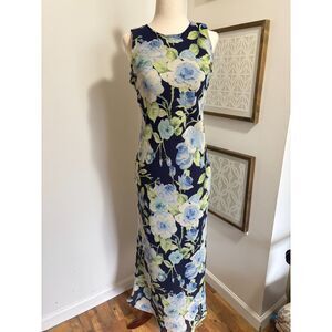 Vintage My Michelle Floral Maxi Dress 3 Navy Blue 90s Formal Retro Y2K Coquette